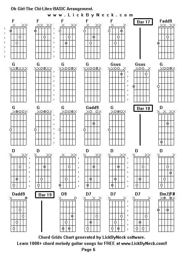 Chord Grids Chart of chord melody fingerstyle guitar song-Oh Girl-The Chi-Lites-BASIC Arrangement,generated by LickByNeck software.